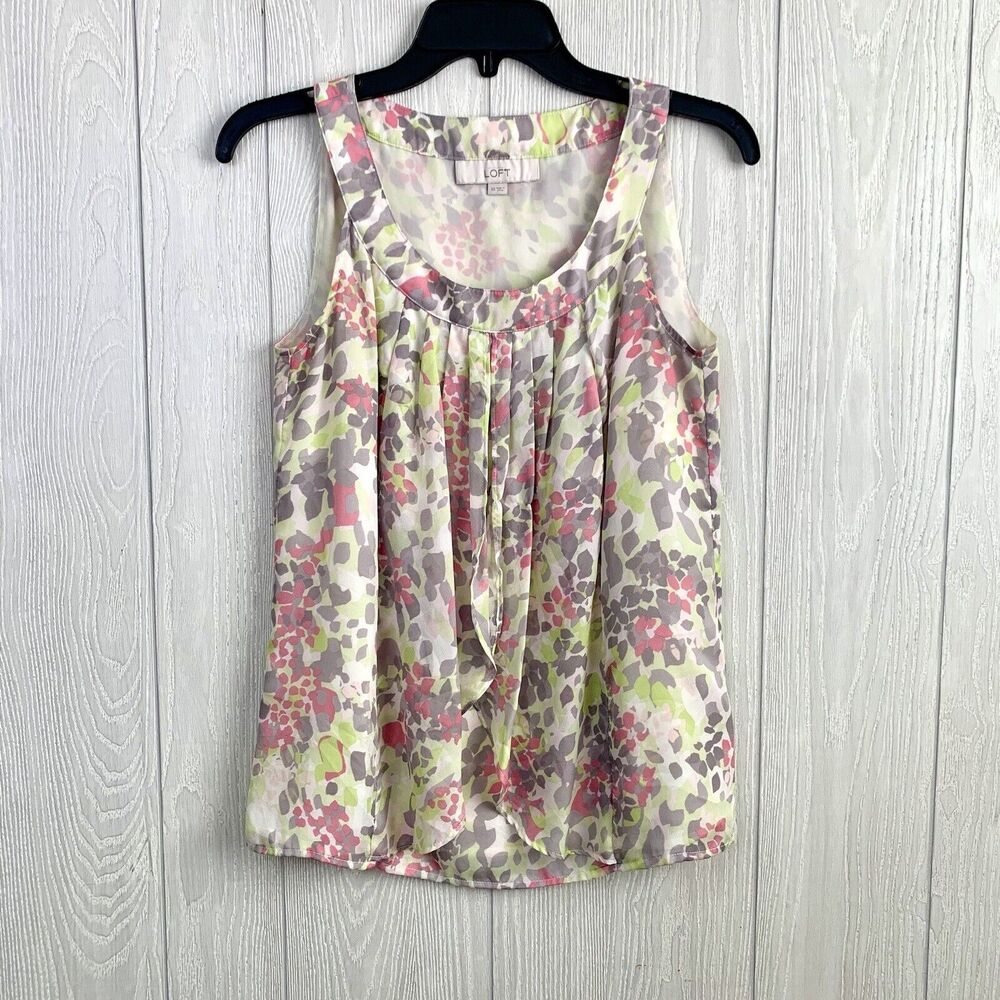 Loft Pink Gray Green Sleeveless Tank Top Scoop Neck Size XS